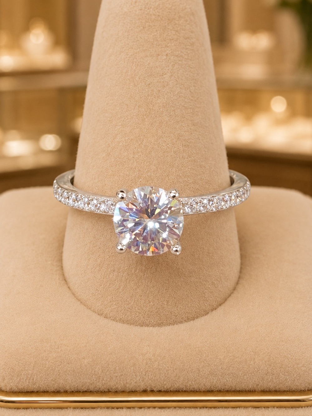 NEW 1CT Cert Moissanite Engagement Ring 18K White Gold Over S925 Silver